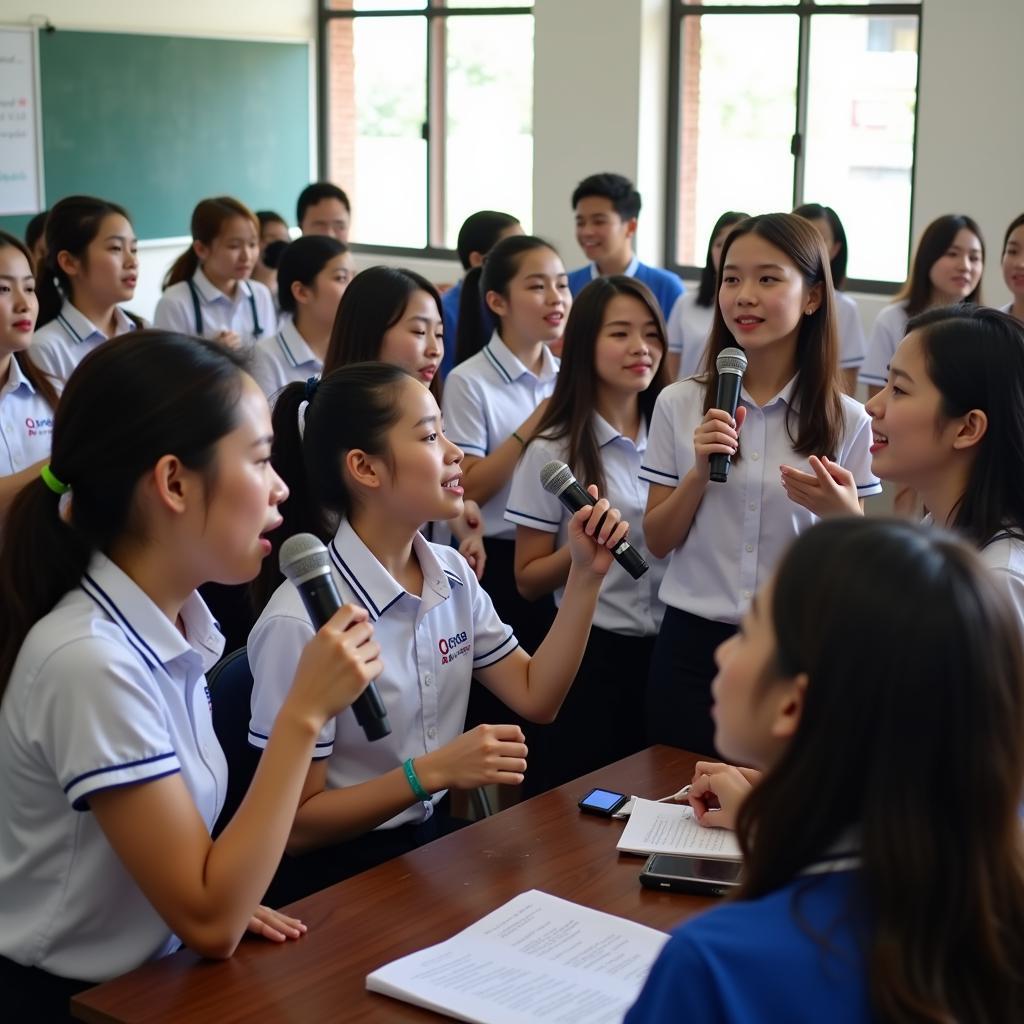 Học sinh THPT Gia Định hát karaoke.