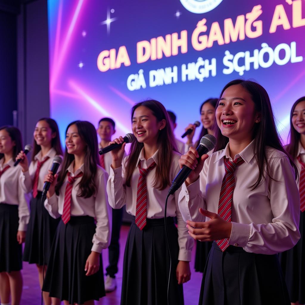 Học sinh THPT Gia Định hát "Kỷ niệm mái trường xưa karaoke" trên sân khấu