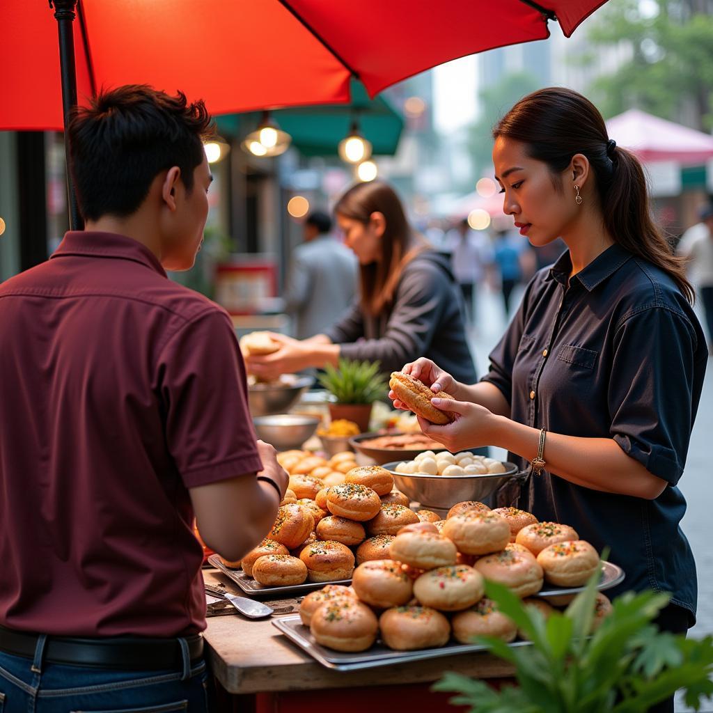 Người bán bánh mì đang phục vụ khách hàng