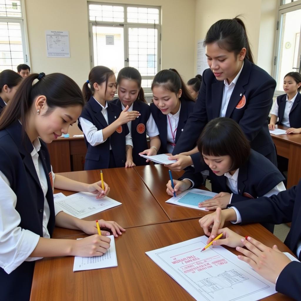 Rèn luyện kỹ năng sống tại THPT Nam Phù Cừ: Học sinh tham gia hoạt động ngoại khóa, rèn luyện kỹ năng làm việc nhóm.