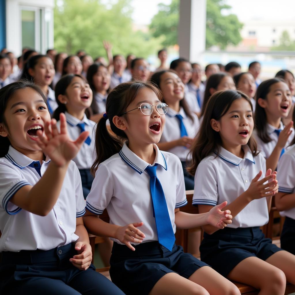 Học sinh THPT Gia Định hát vang bài "Em yêu trường em" trong buổi lễ khai giảng.