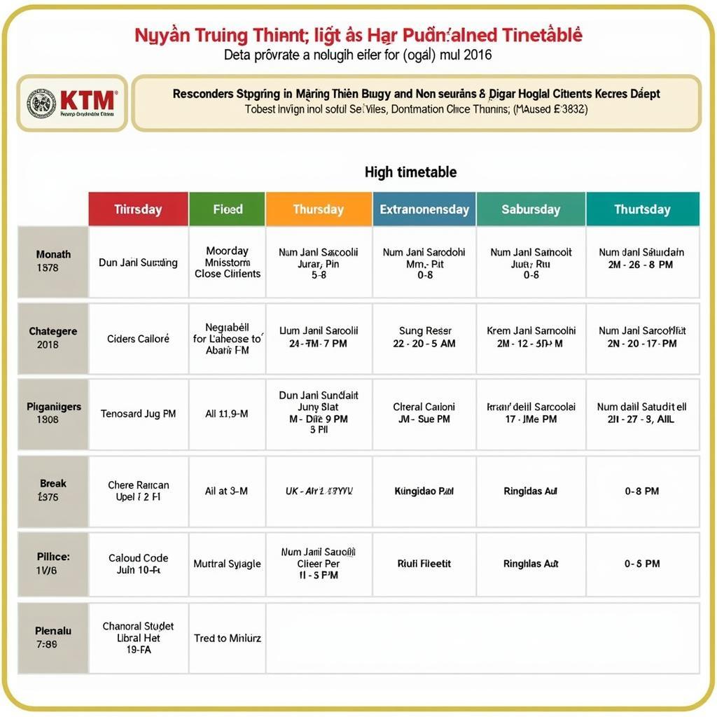 Thời khóa biểu học sinh THPT Nguyễn Trung Thiên