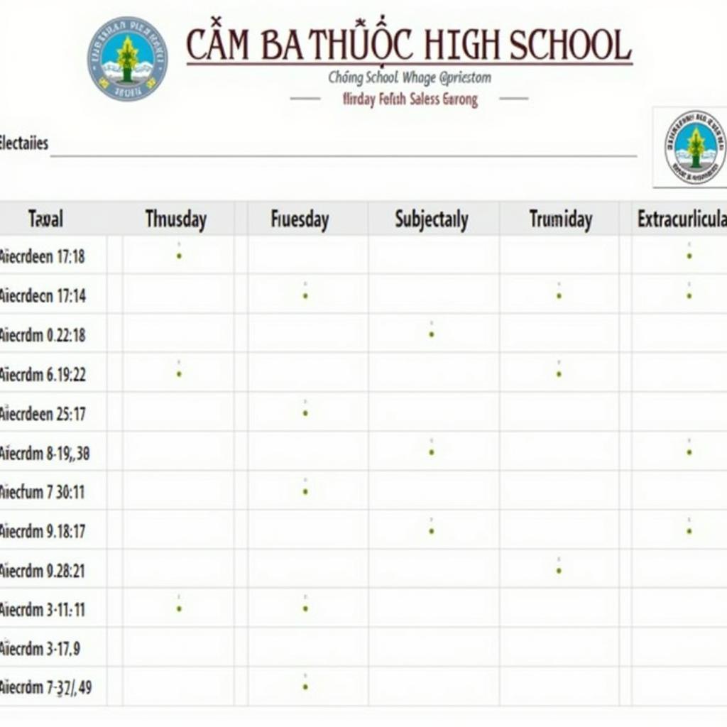 Thời khóa biểu THPT Cầm Bá Thước chi tiết