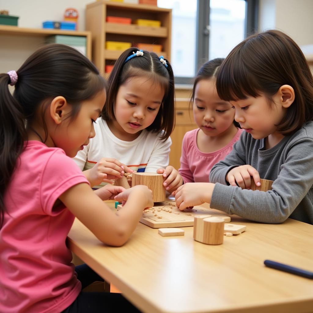 Trẻ em học tập tại trường mầm non Montessori