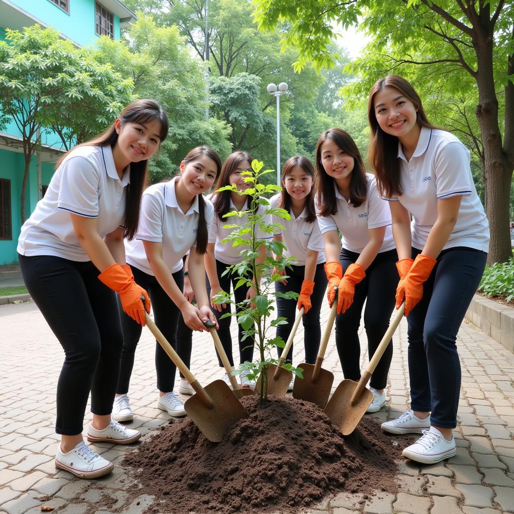 Trồng cây xanh tại trường THPT Gia Định