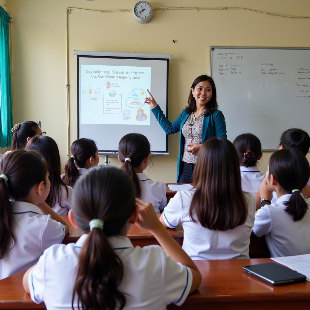 Giáo viên trường tiểu học Cao Văn Ngọc đang giảng dạy