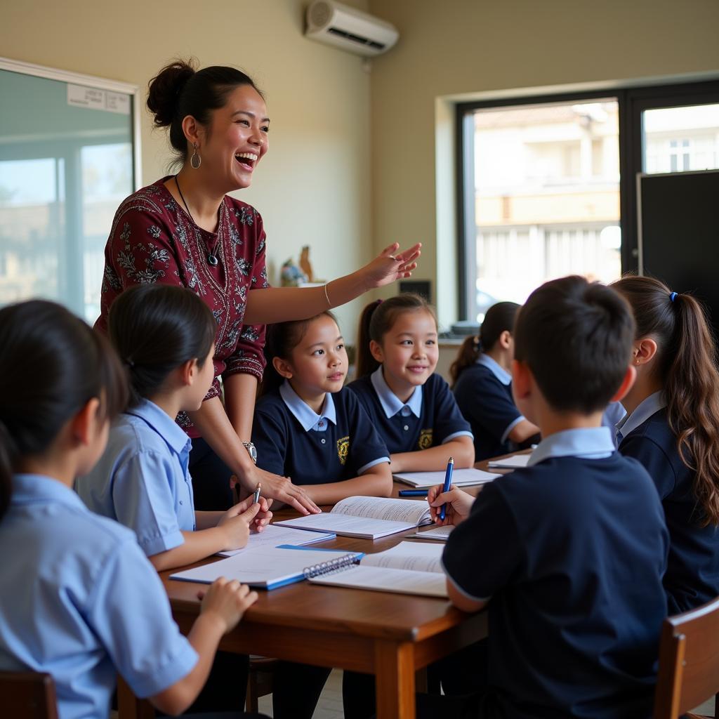 Giáo viên trường tiểu học Tân An đang giảng dạy