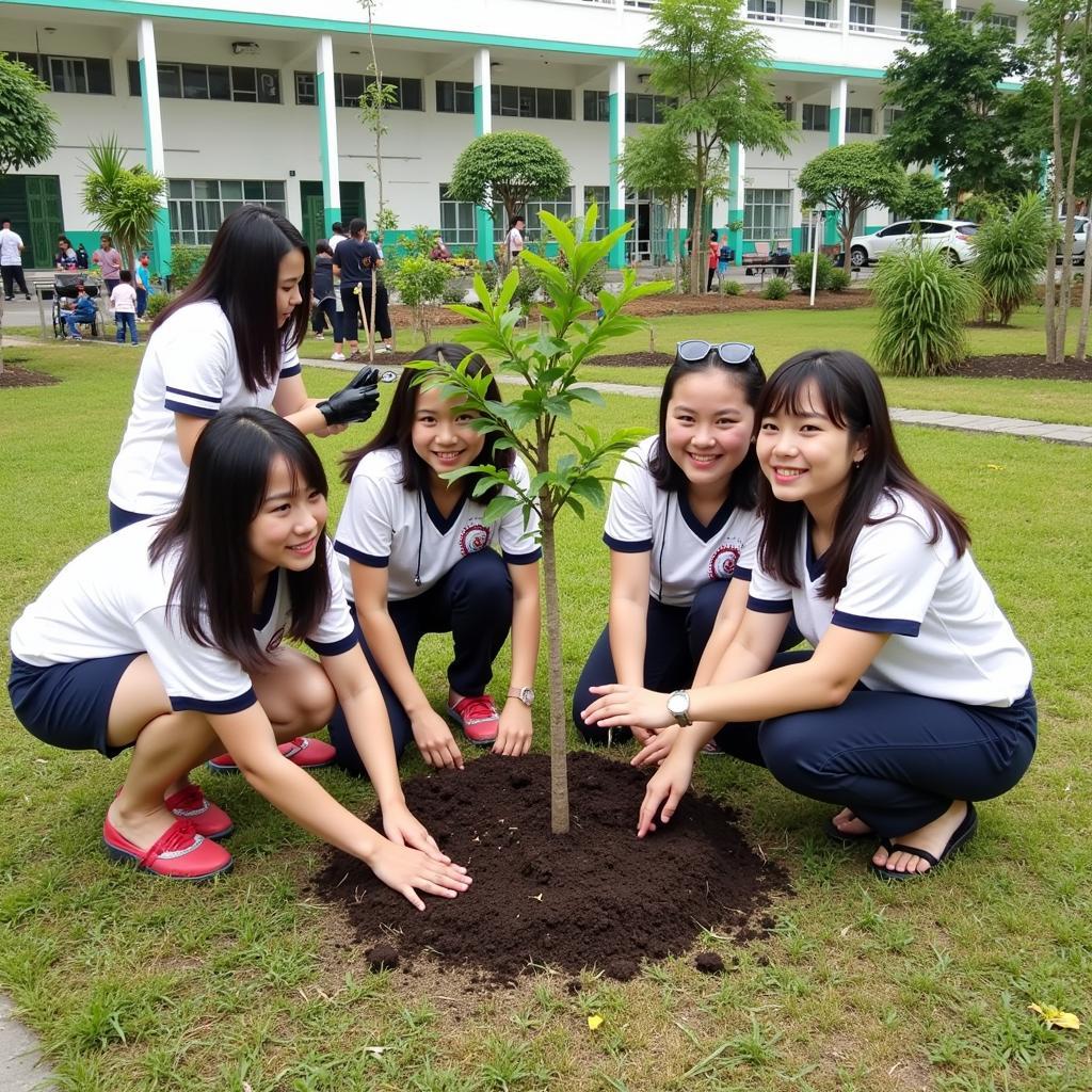 Học sinh THPT Gia Định tham gia trồng cây trong khuôn viên trường