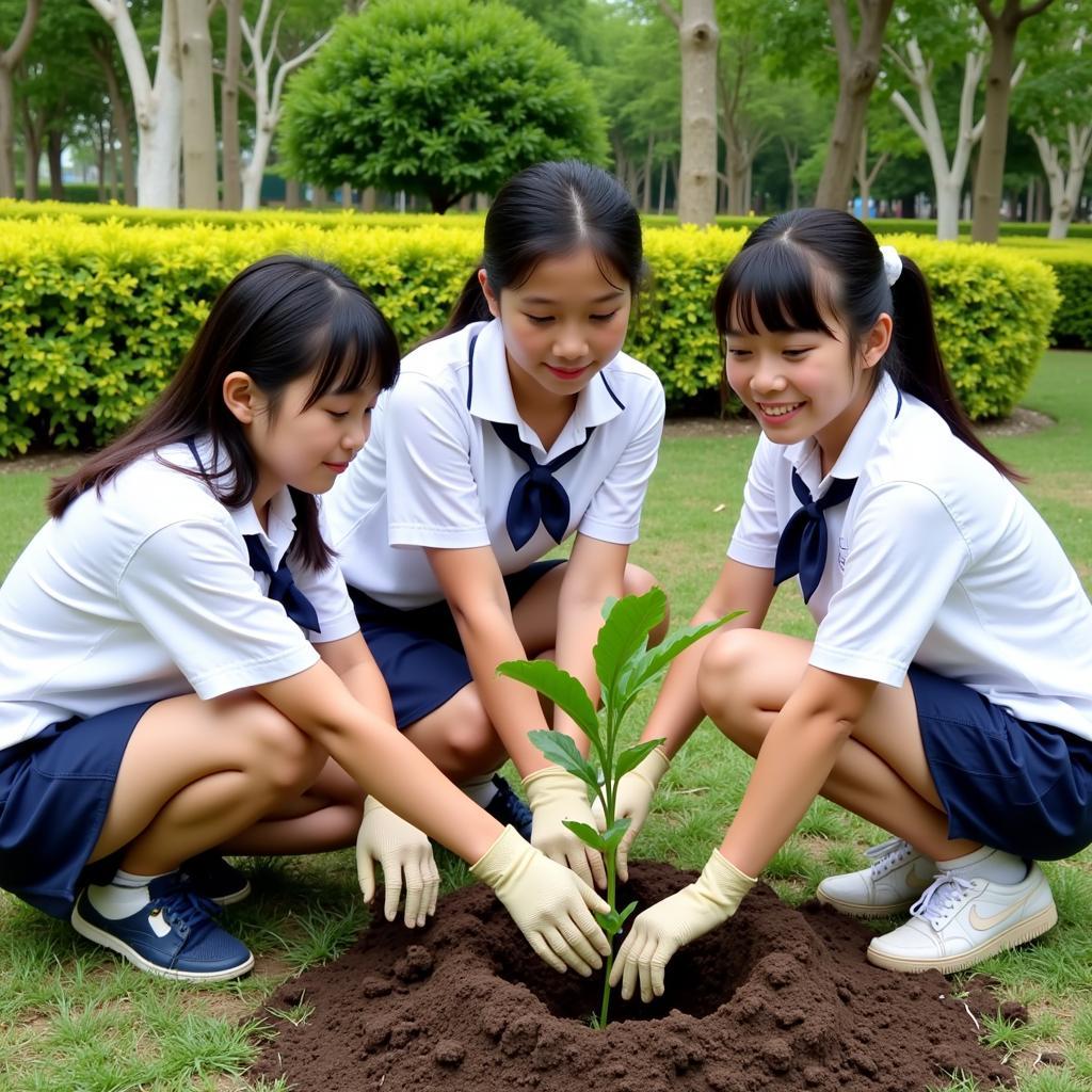 Học sinh Gia Định tham gia hoạt động trồng cây.