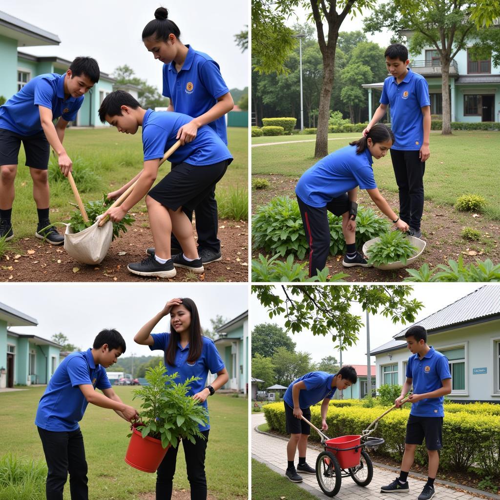 Học sinh tham gia bảo vệ cơ sở vật chất