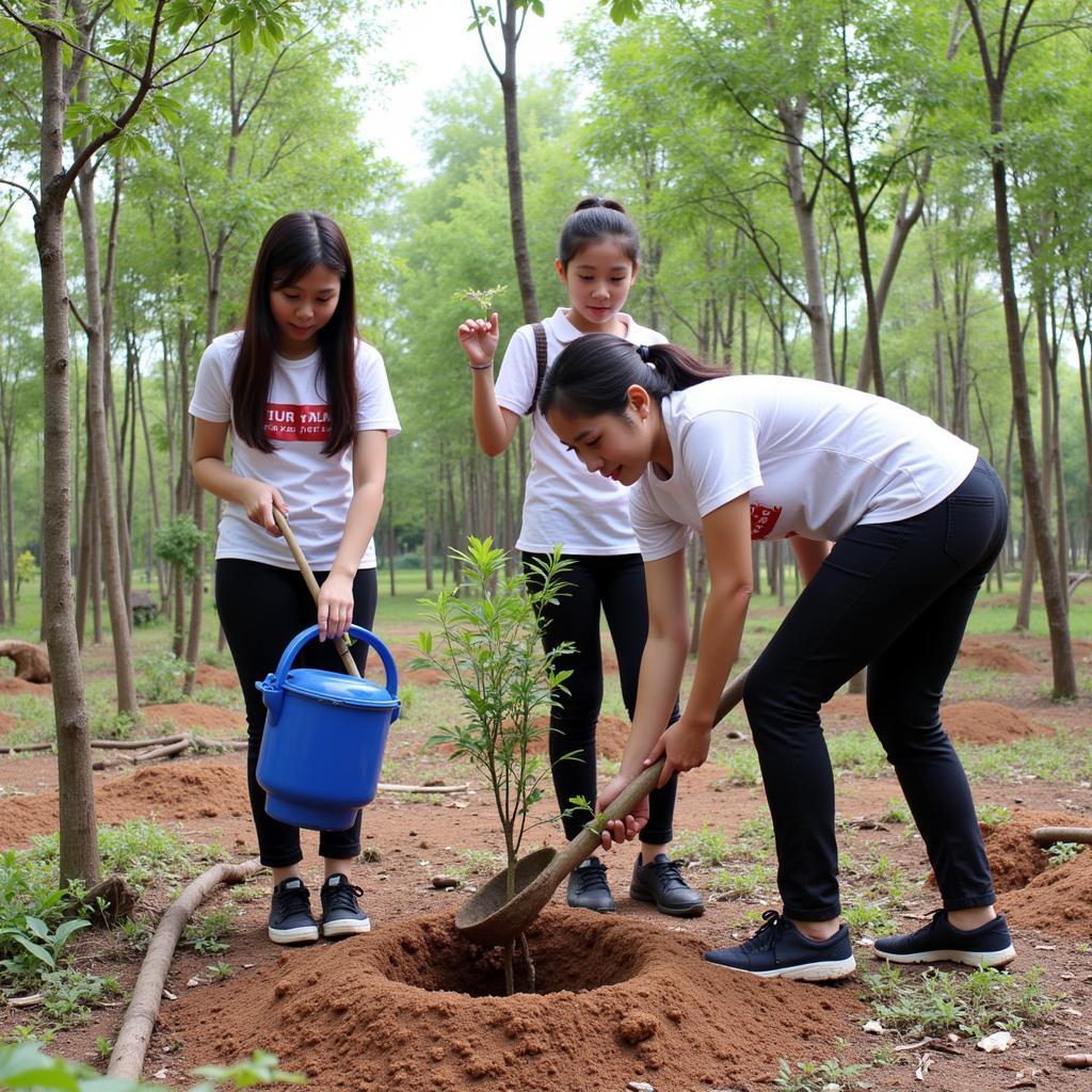 Học sinh THPT Gia Định tham gia hoạt động trồng cây