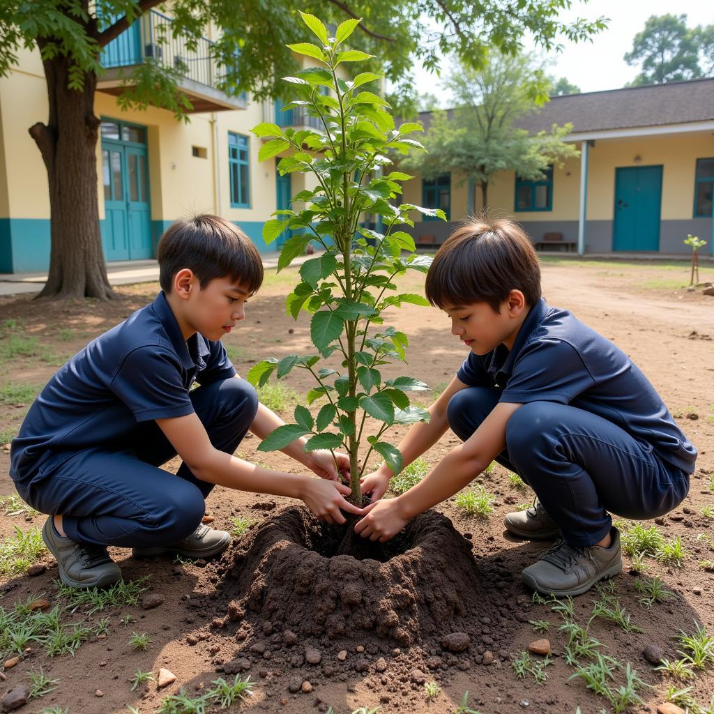 Học sinh trồng cây