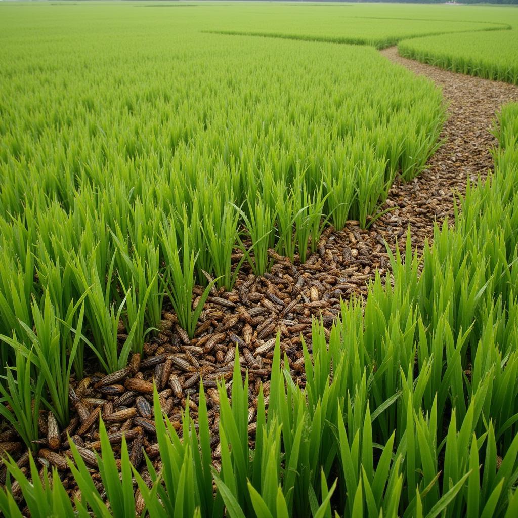 Châu chấu trên cánh đồng lúa