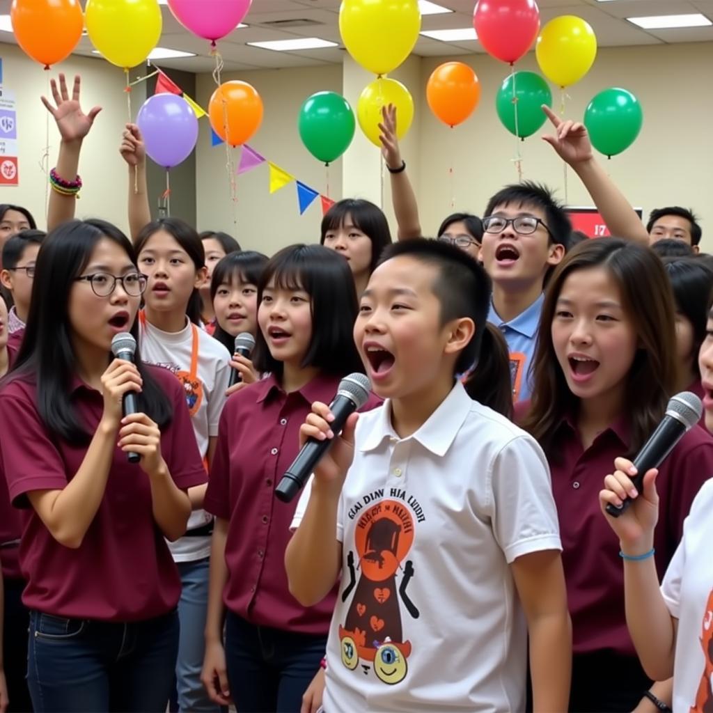 Học sinh THPT Gia Định hát karaoke trong ngày khai trường