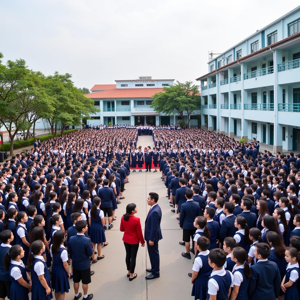 Lễ khai giảng năm học mới tại trường THPT Nguyễn Thiện Thuật, với học sinh và giáo viên hân hoan chào đón.