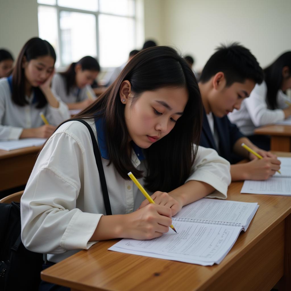 Students taking the national high school exam at Gia Dinh High School