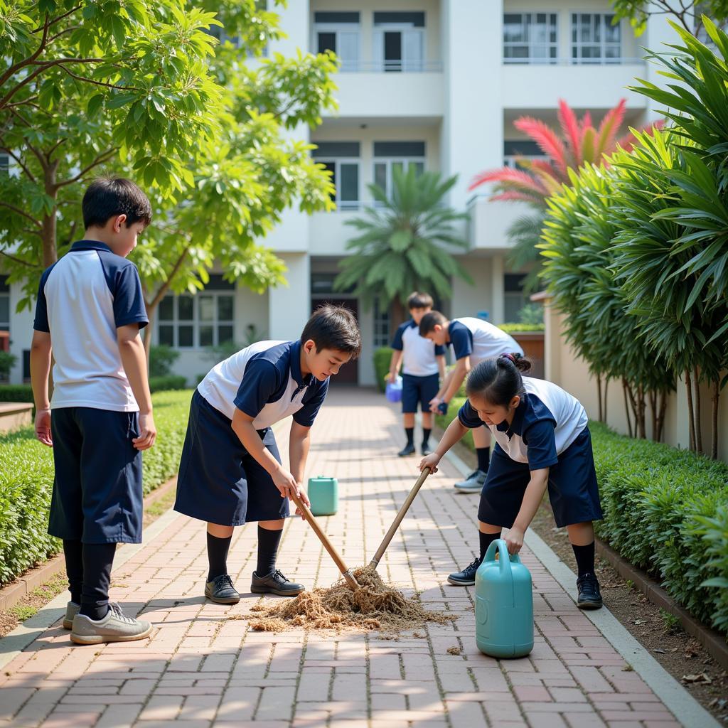 Học sinh THPT Gia Định tham gia dọn dẹp vệ sinh môi trường