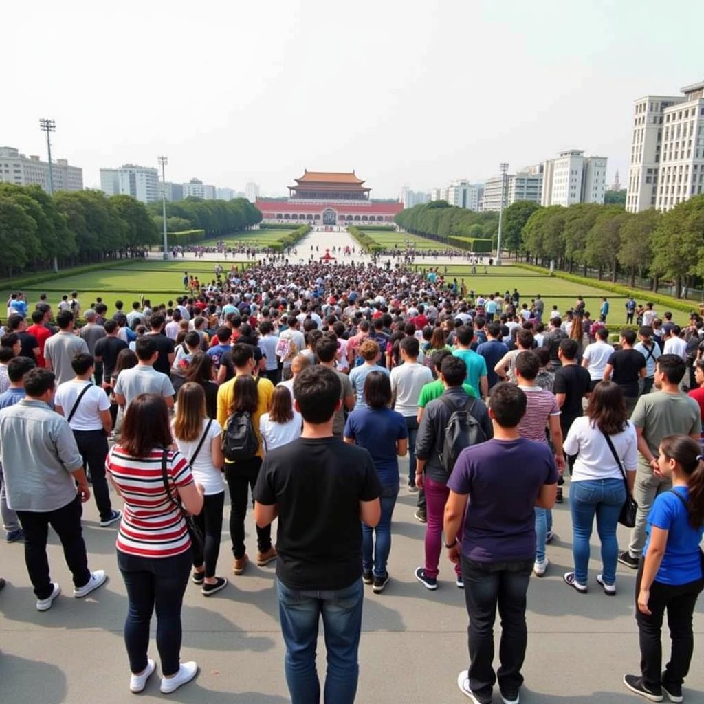 Du khách xếp hàng dài tham quan Quảng trường Ba Đình và Lăng Chủ tịch Hồ Chí Minh.