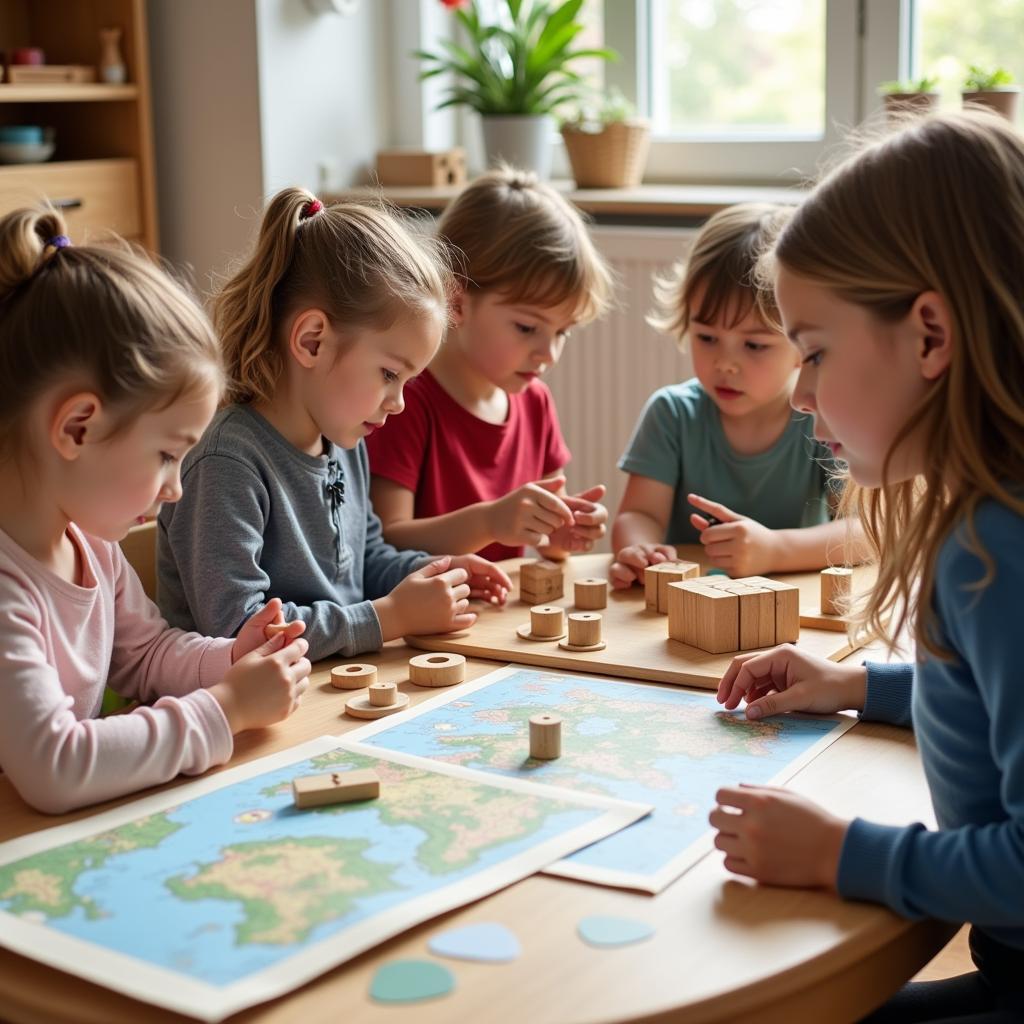 Trẻ em học tập tại trường Montessori