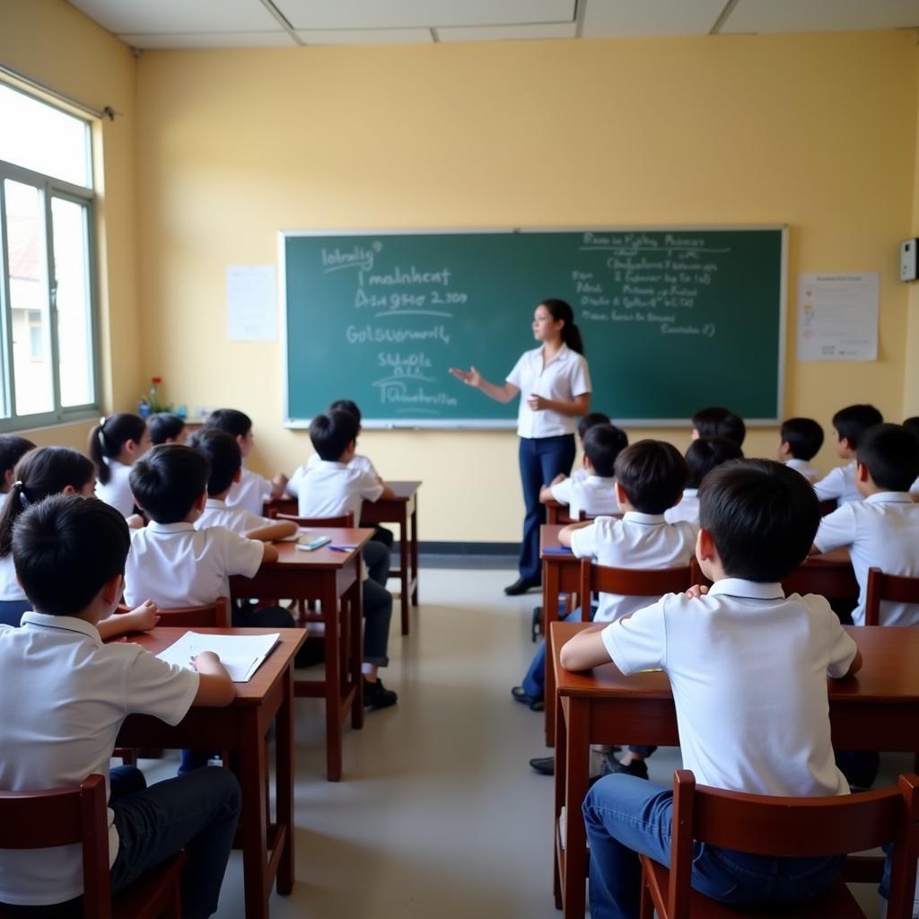 Classroom activities at Tan Quy Primary School. Students are actively participating in a lesson.