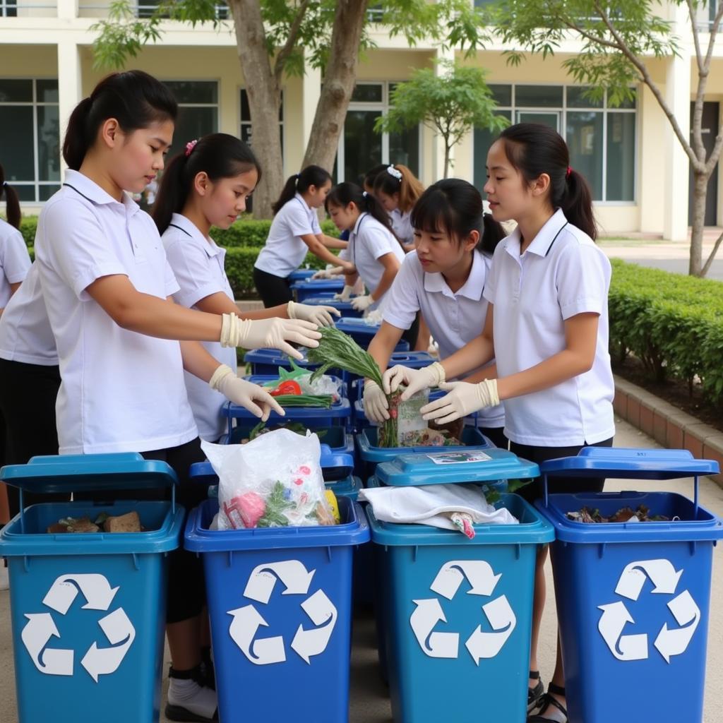 Học sinh THPT Gia Định phân loại rác thải