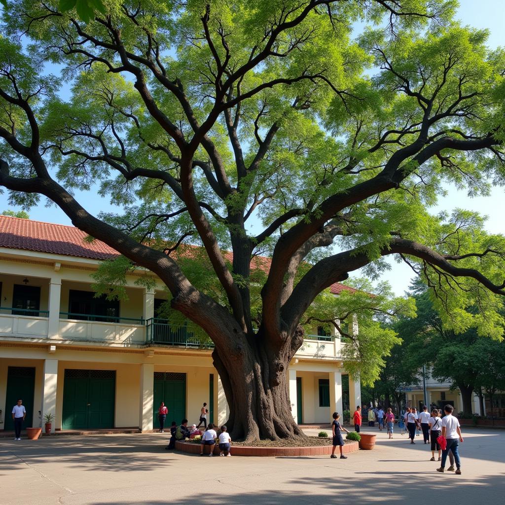 Cây bàng cổ thụ trong sân trường THPT Gia Định, tỏa bóng mát rượi, là nơi tụ tập, vui chơi của học sinh.