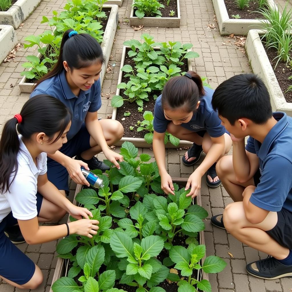 Học sinh Gia Định tham gia dự án "Vừa học vừa làm" làm vườn rau sạch