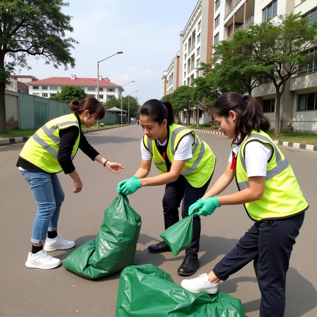 Học sinh THPT Gia Định tham gia hoạt động nhặt rác bảo vệ môi trường.