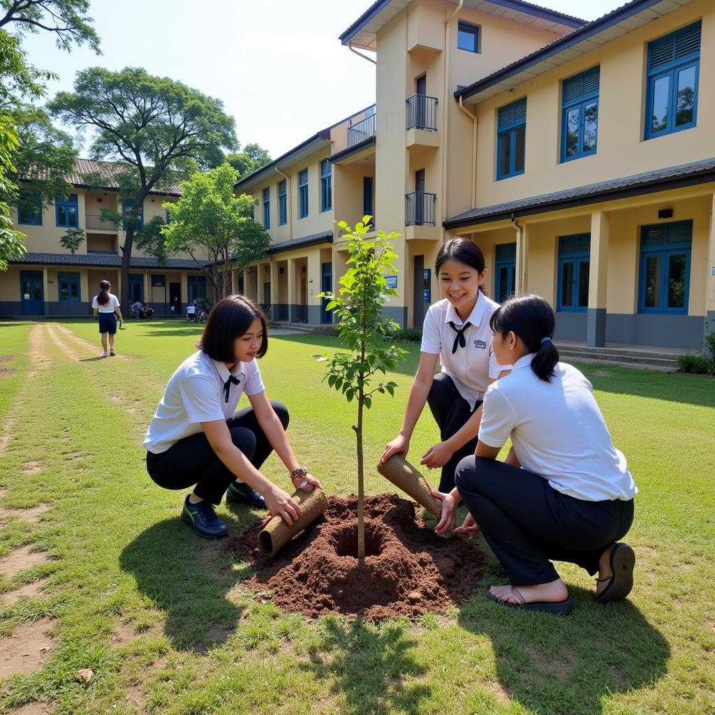 Học sinh Gia Định trồng cây trong khuôn viên trường