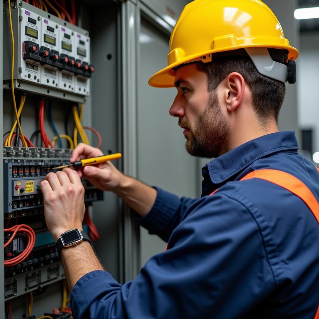 Electrical Engineer Inspecting a System