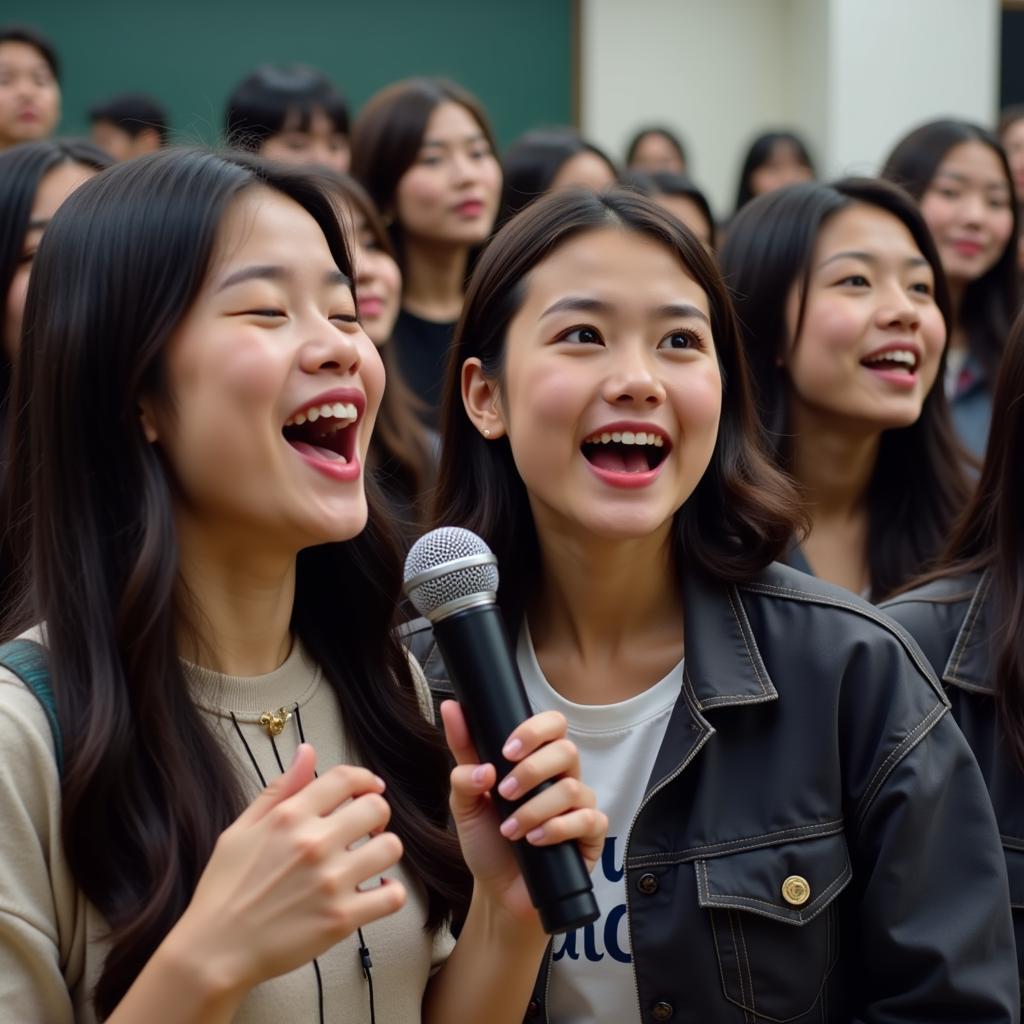 Nữ Sinh Gia Định Hát Karaoke Chín Tháng Quân Trường