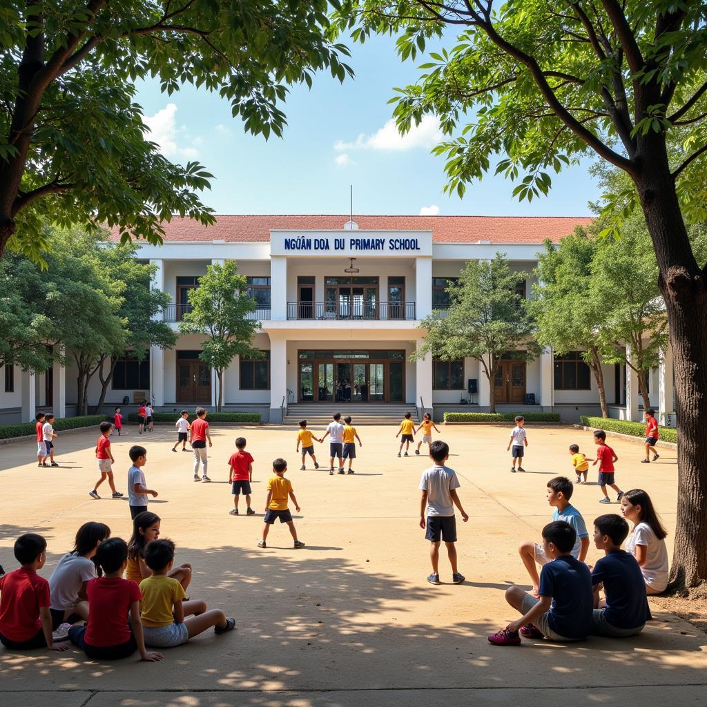 Sân trường rộng mở của trường tiểu học Nguyễn Du là nơi học sinh vui chơi và kết nối.