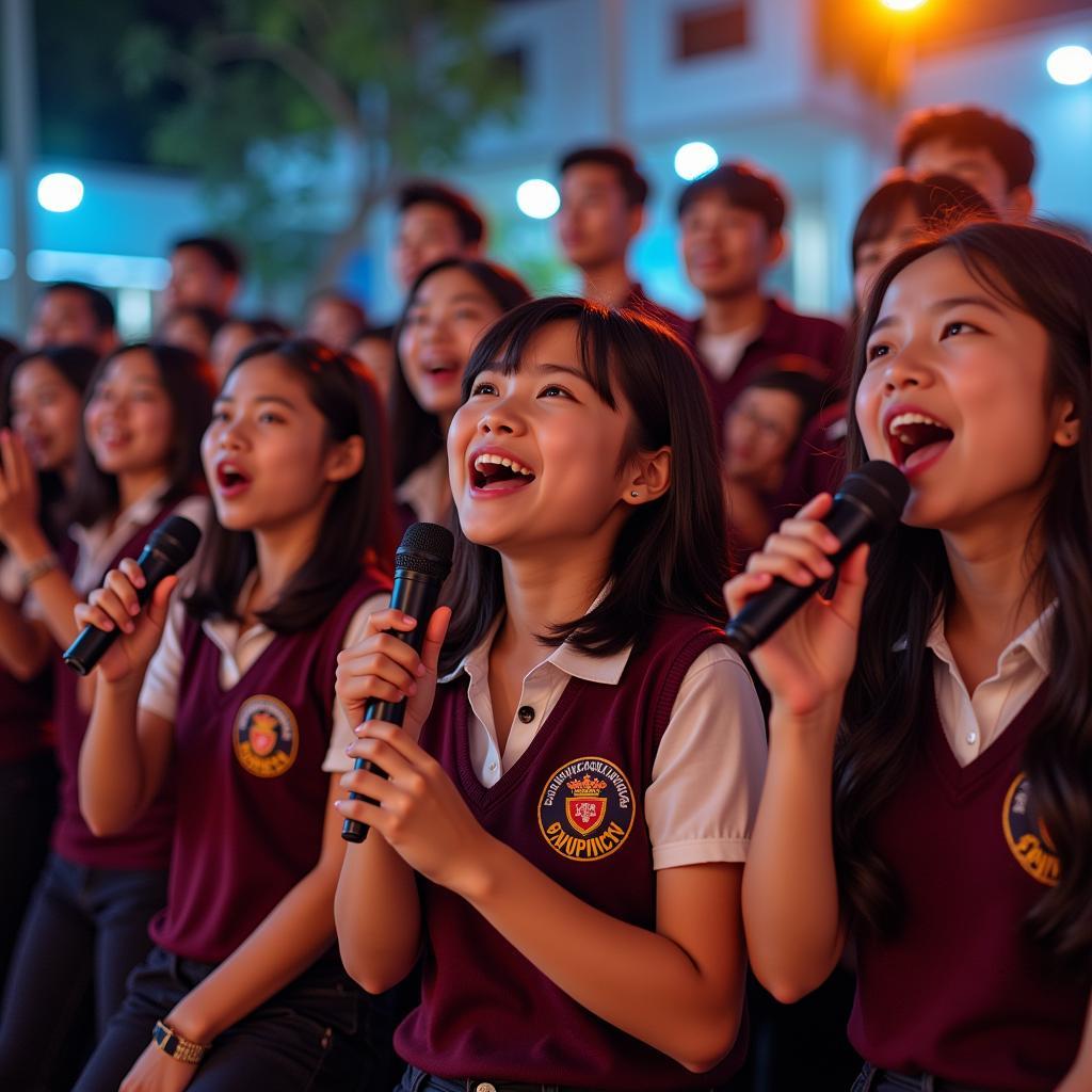 Học sinh THPT Gia Định hát karaoke bài Mái Trường Mến Yêu