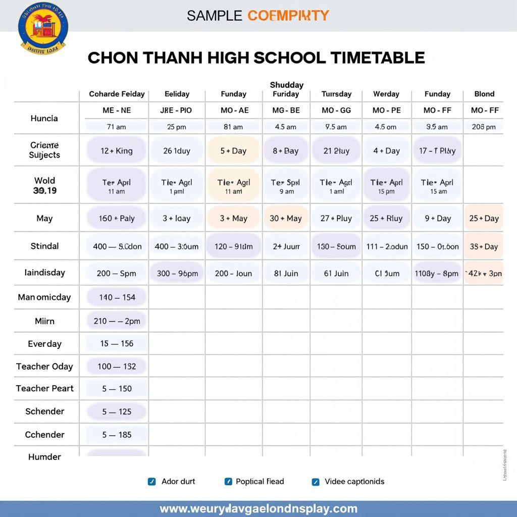 Mẫu Thời Khóa Biểu THPT Chơn Thành